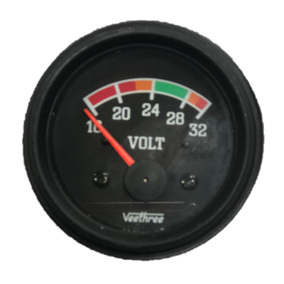 VOLTIMETRO 52MM 24V ESCALA 16-32 ESCALA COLOR TABLERO NEGRO ARO NEGRO