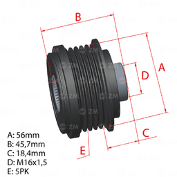 [5696.012.47] POLEA RUEDA LIBRE HYUNDAI I30 I20 IX35 KIA SPORTAGE SOUL RIO III CARENS IV 5PK X 16 252902A000 9601247 5763